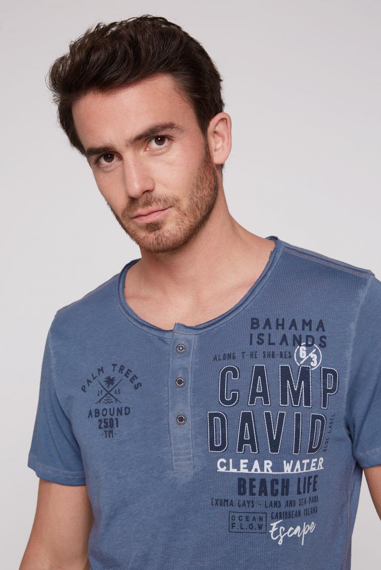 Camp David T-Shirt Henley, button round neck, "Beach Life", Surf Gre