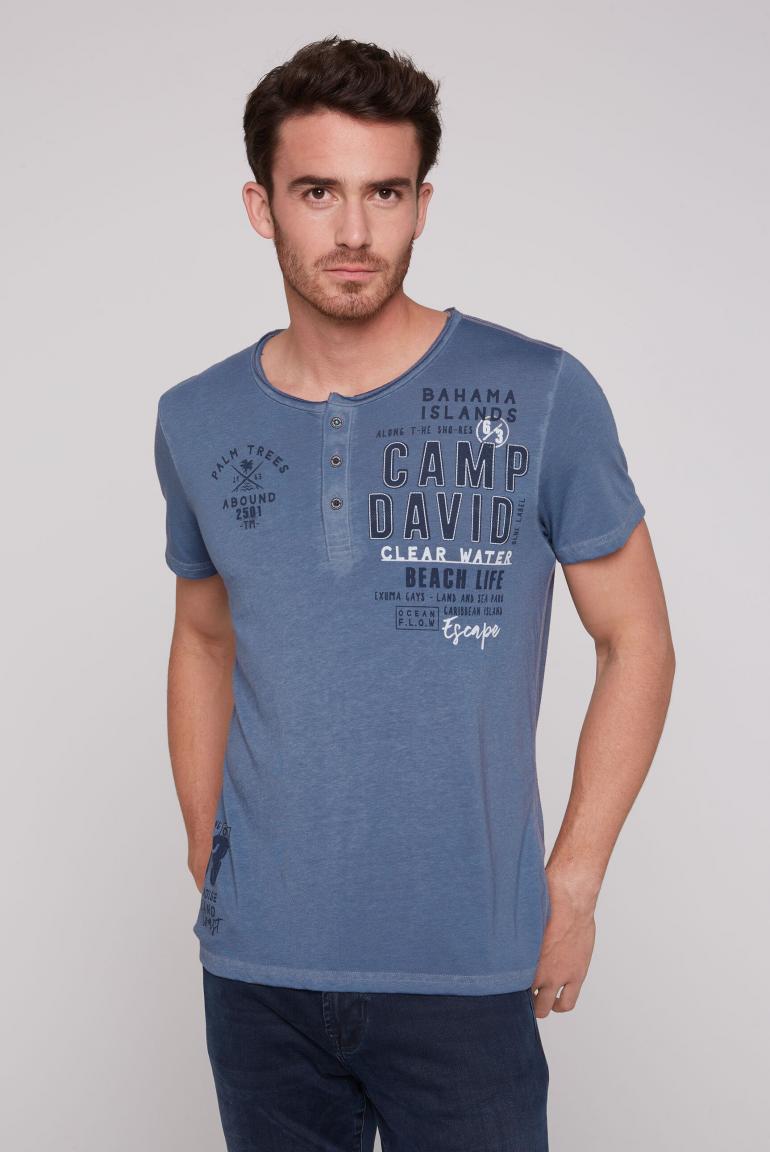 Camp David T-Shirt Henley, button round neck, "Beach Life", Surf Gre