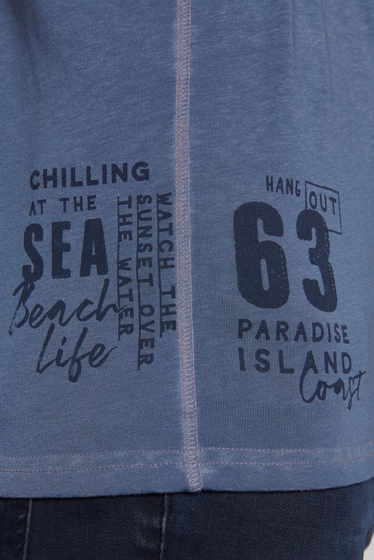 Camp David T-Shirt Henley, button round neck, "Beach Life", Surf Gre