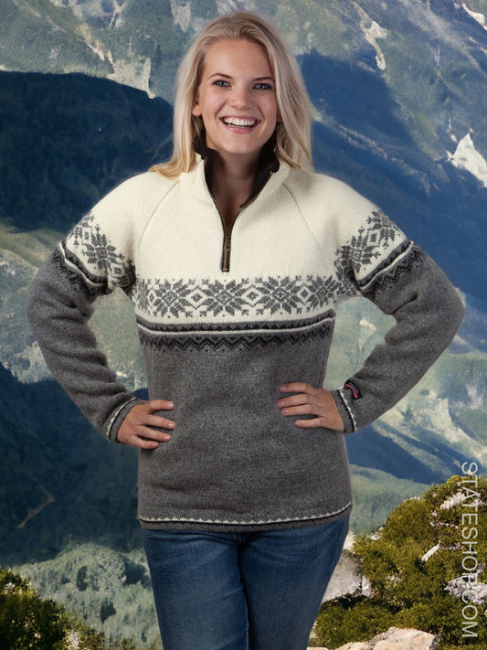 Norweger-Damenpullover im Setesdals-Design, grau