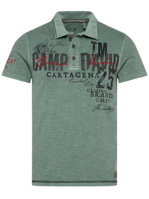 CAMP DAVID Polo Shirt with Vintage Effects and Embroidery, Green