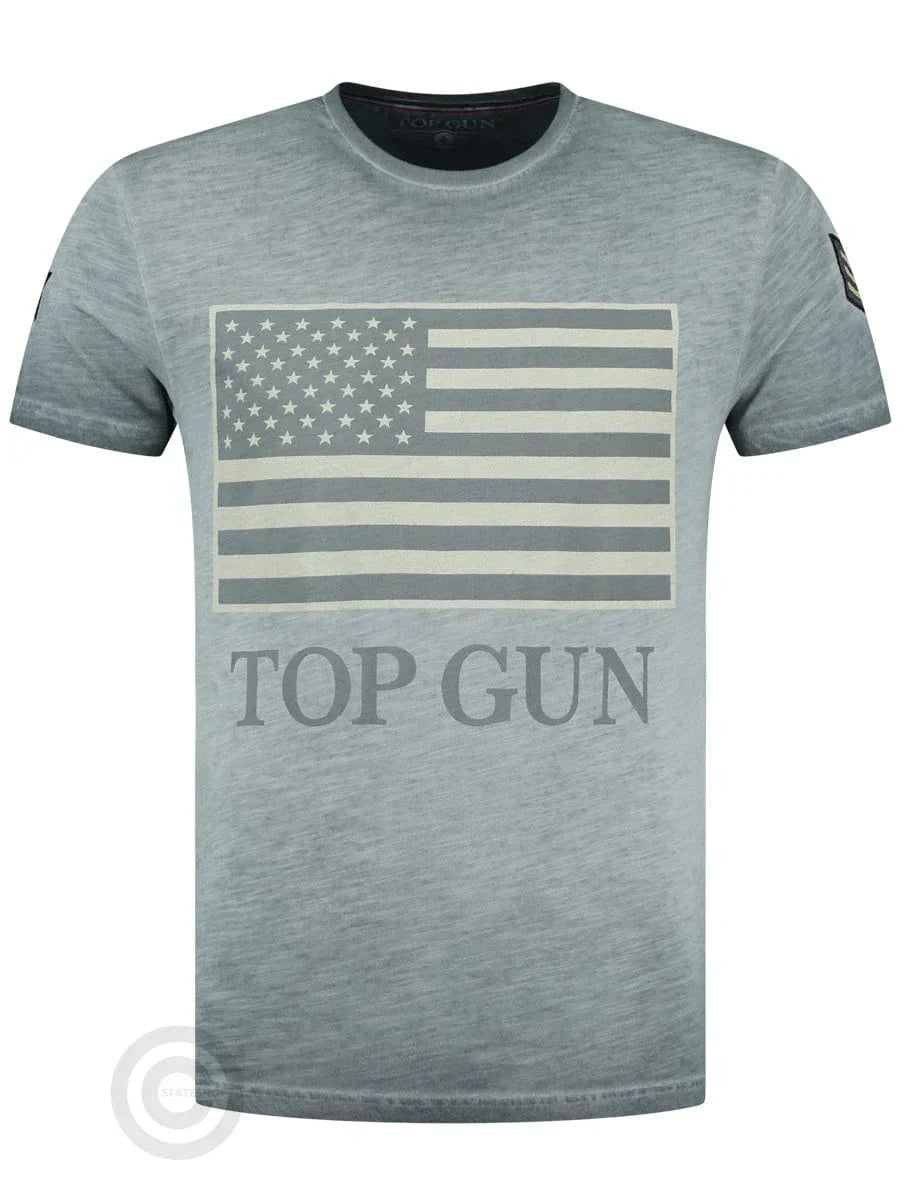 Top GunRound-neck cotton T-shirt "US vintage Flag" Gray