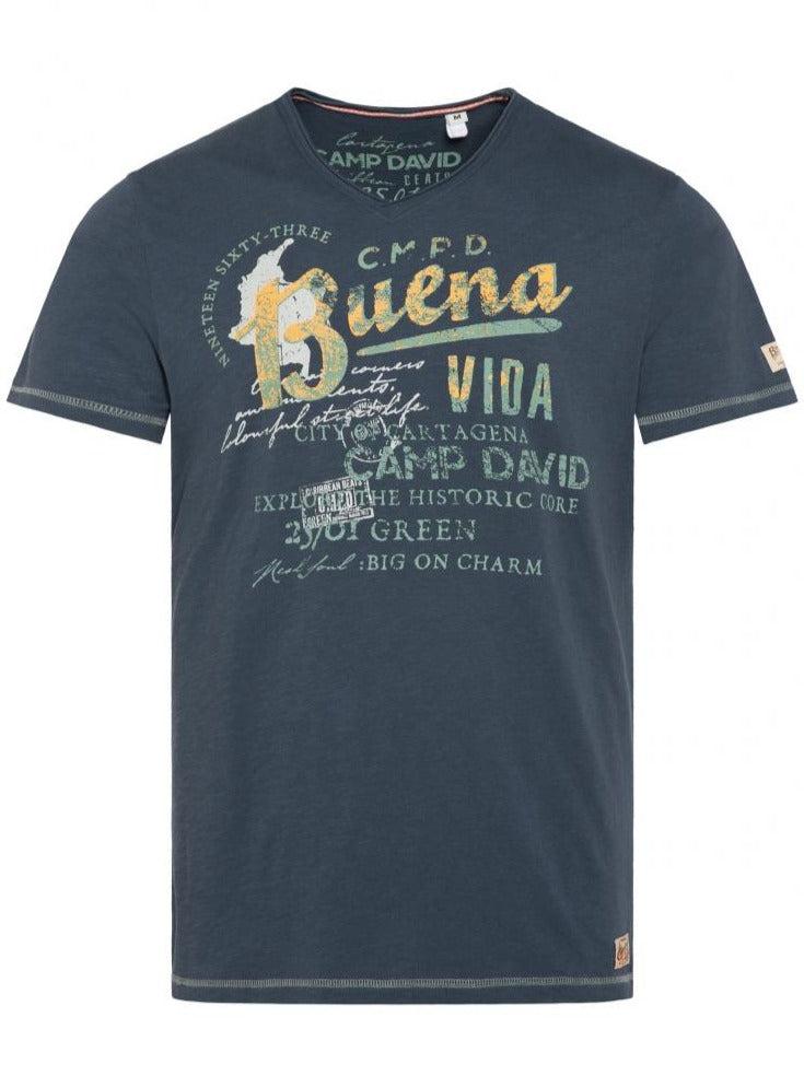 CAMP DAVID T-Shirt with V-Neck and Vintage Look