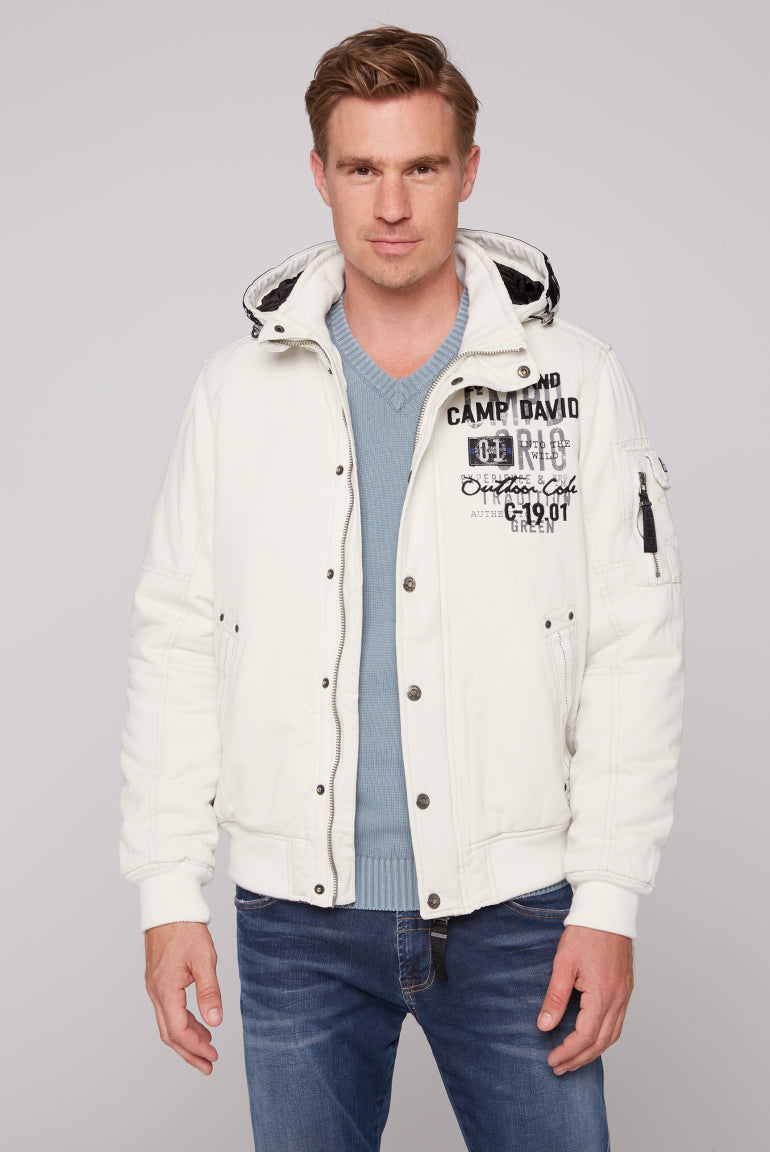 Winter blouson with detachable hood and artwork kitt