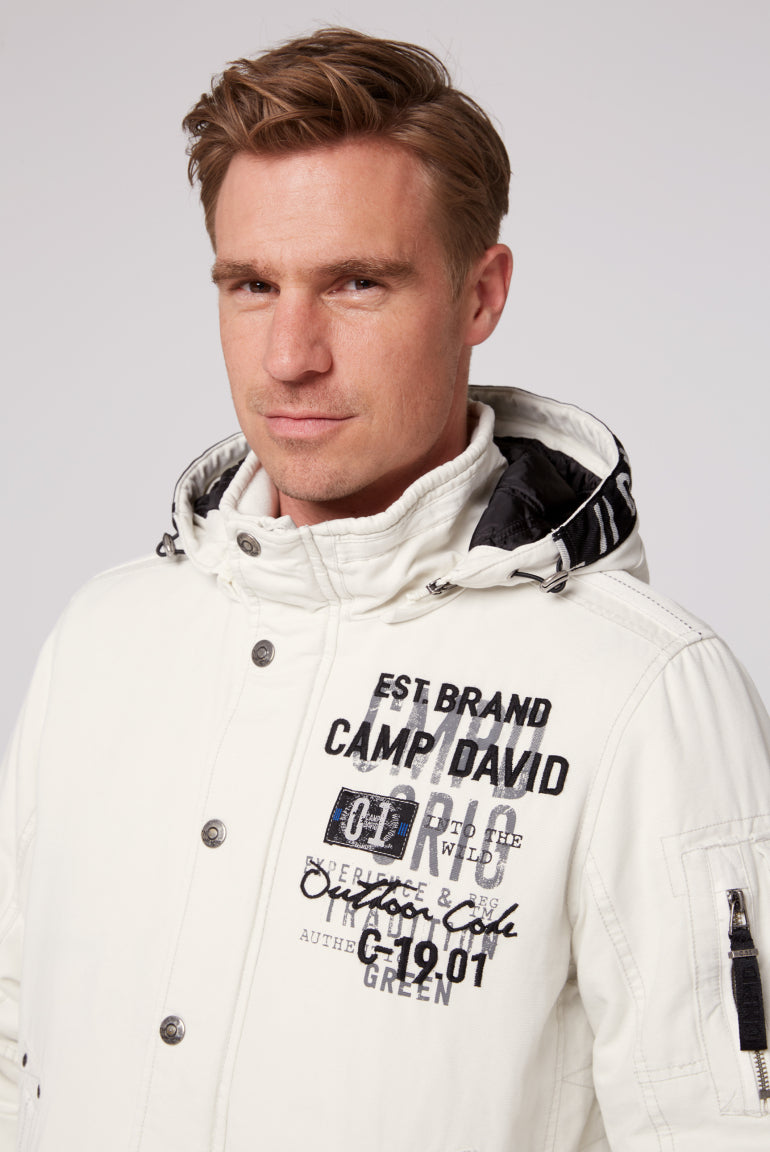 Winter blouson with detachable hood and artwork kitt