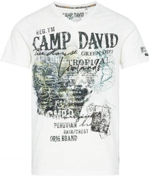 Camp David T-Shirt - Prints and Stateshop in V-Neck with Embroidery Ivory Fashion