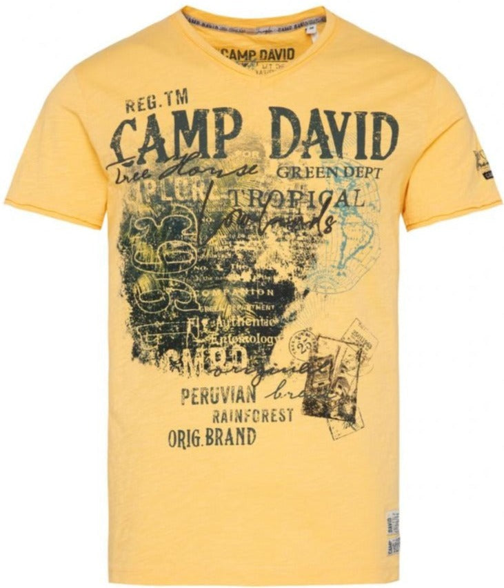 Camp David V-Neck T-Shirt - Stateshop in Yello Fashion Prints Mountain and Embroidery with
