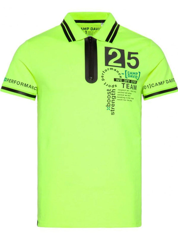 Camp David Polo shirt with Fashion neon zip yellow logo and prints, Stateshop 