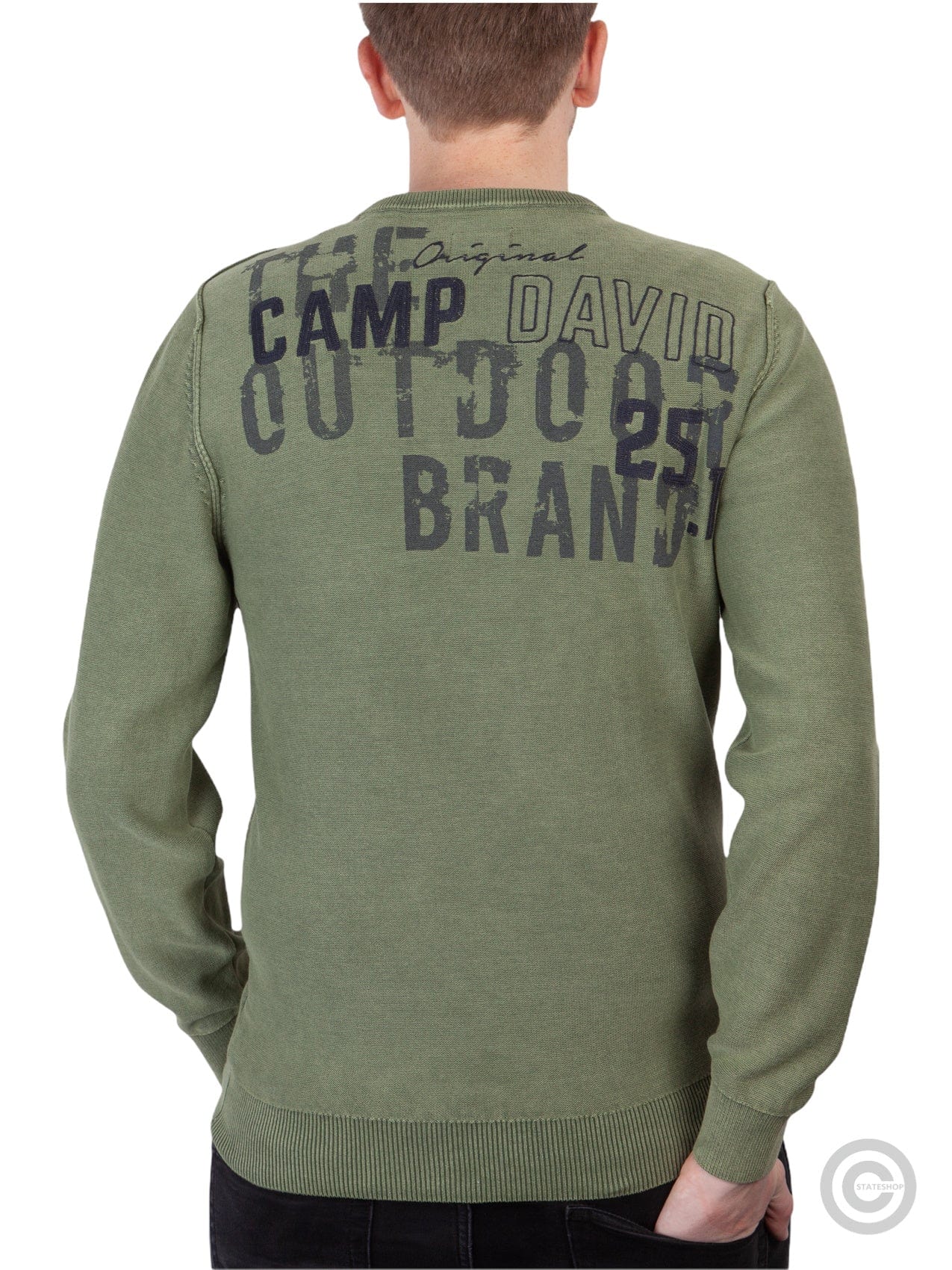 Camp David Rundhalspullover auf Fashion dem Rücken, mit - Stateshop grün Print