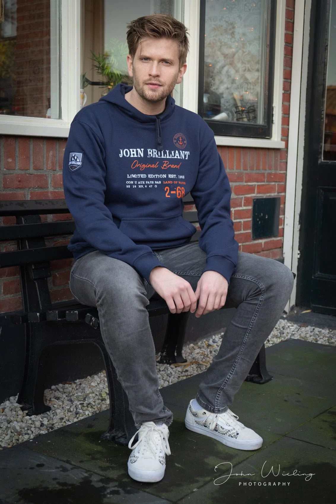 John BrillantHoodie sweatshirt with nautical print, darkblue