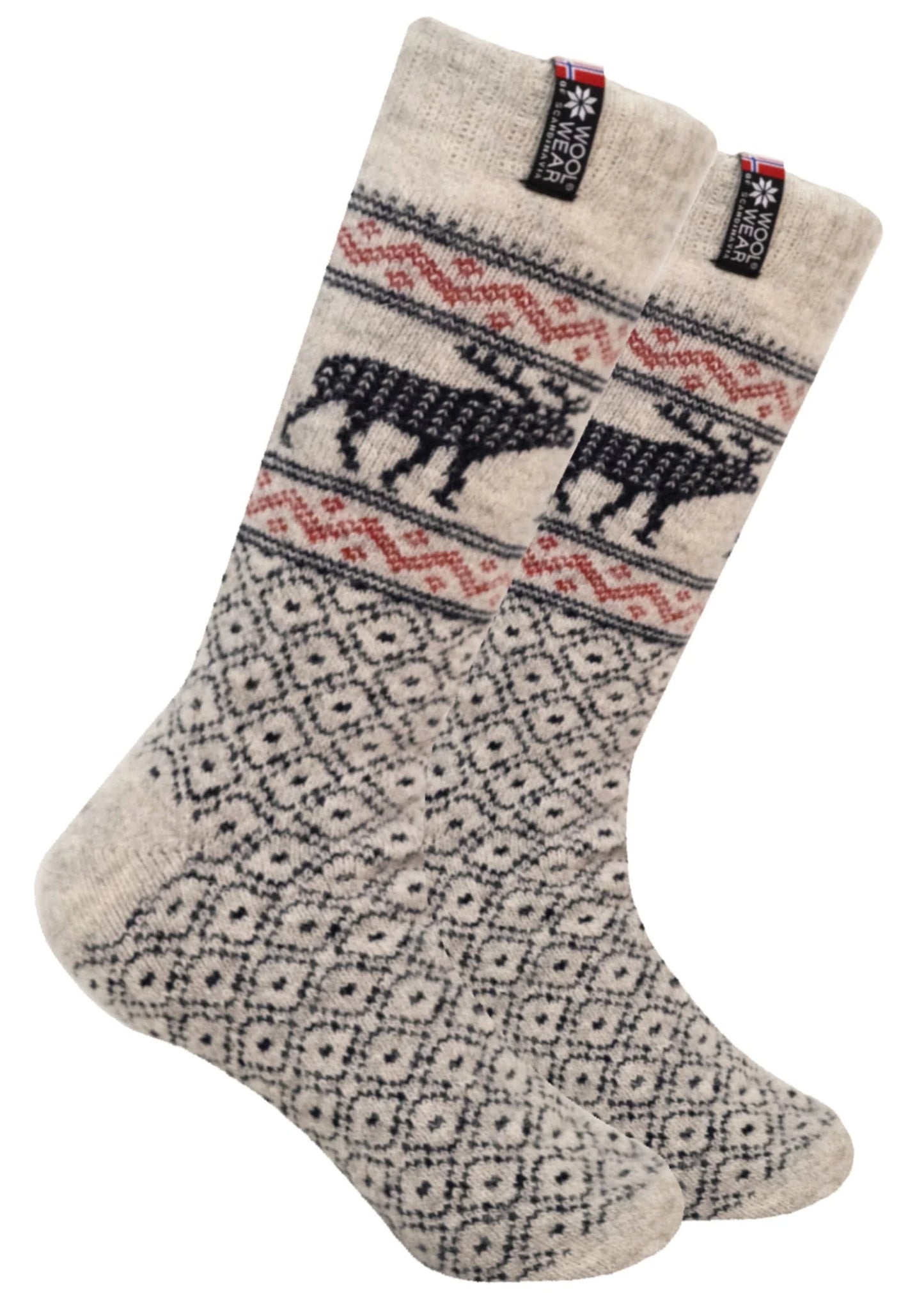 Norfinde Norwegian wool socks with Reindeer, nature/navy