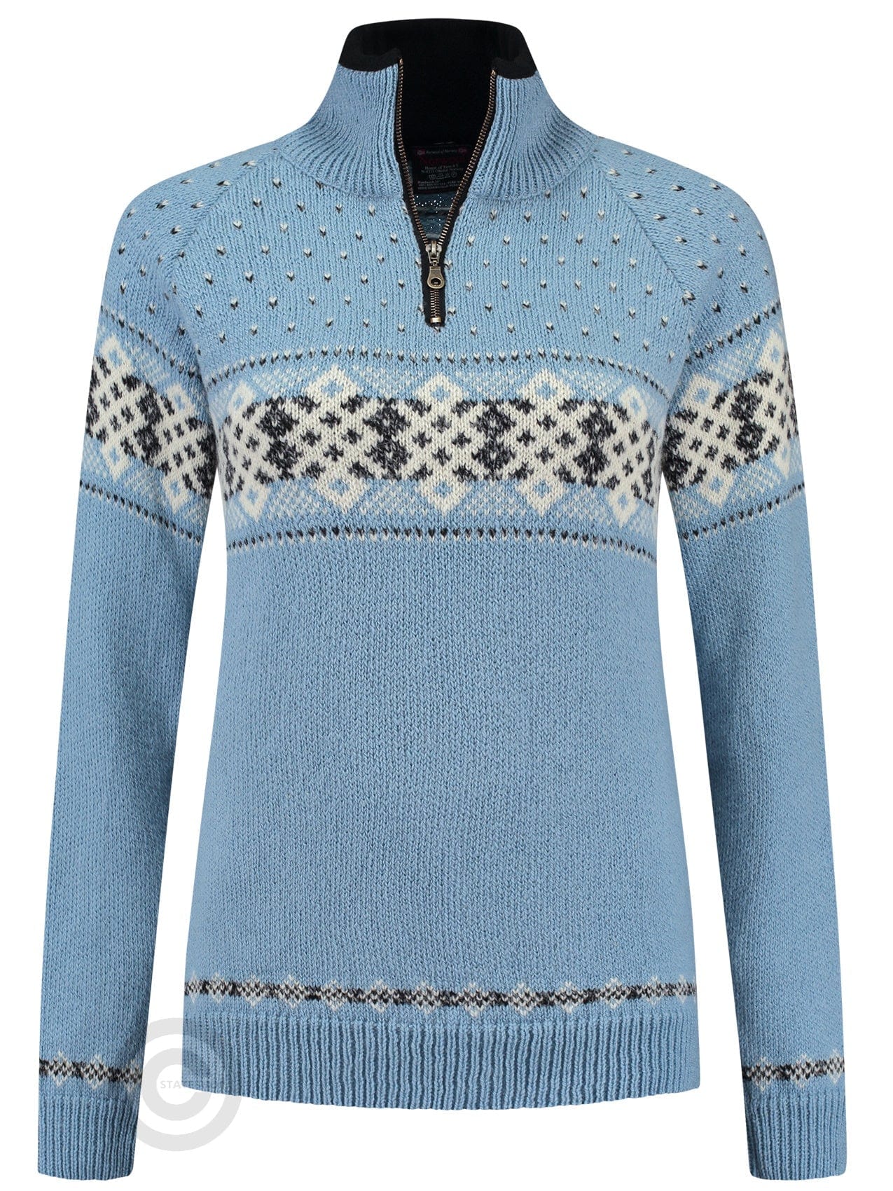 NorfindeWomens Jumper with zip of 100% pure norwegian wool, blue