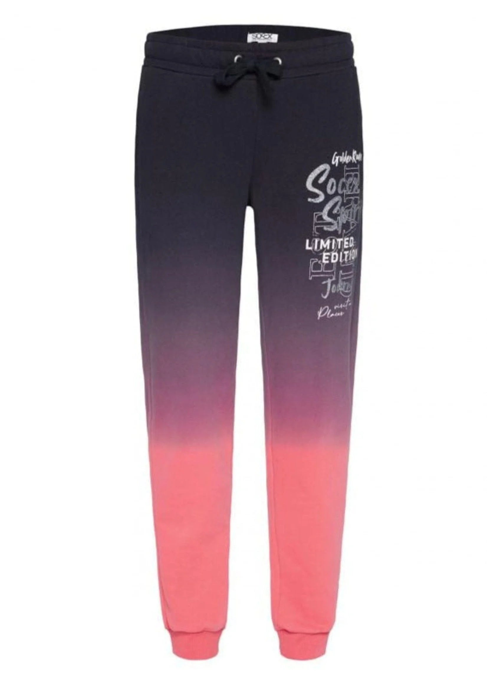 Soccx Jogging pants with color gradient and logo prints, dark blue -  Stateshop Fashion