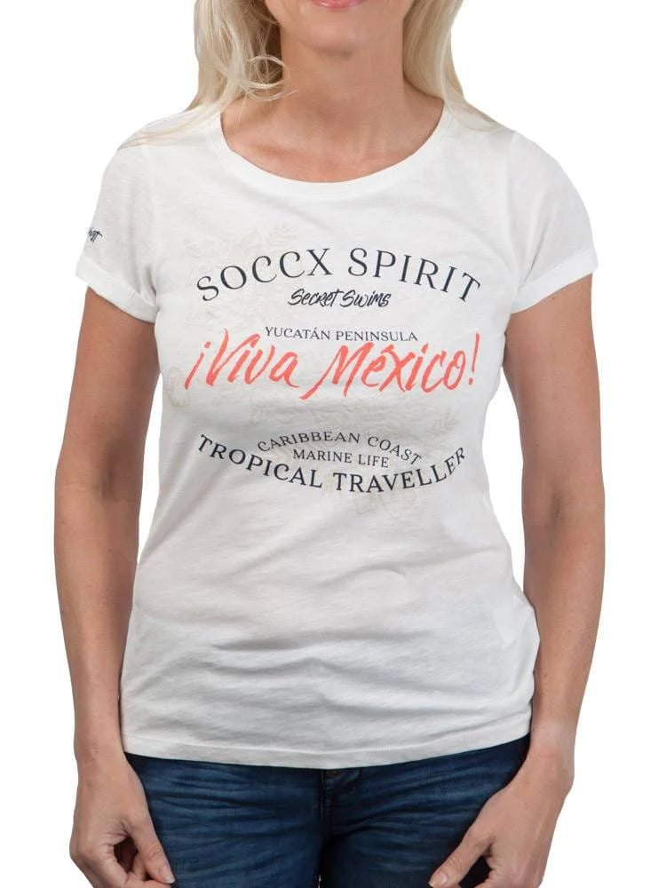 Soccx ® T-shirt with logo artwork and V-neck, Blue - Stateshop Fashion