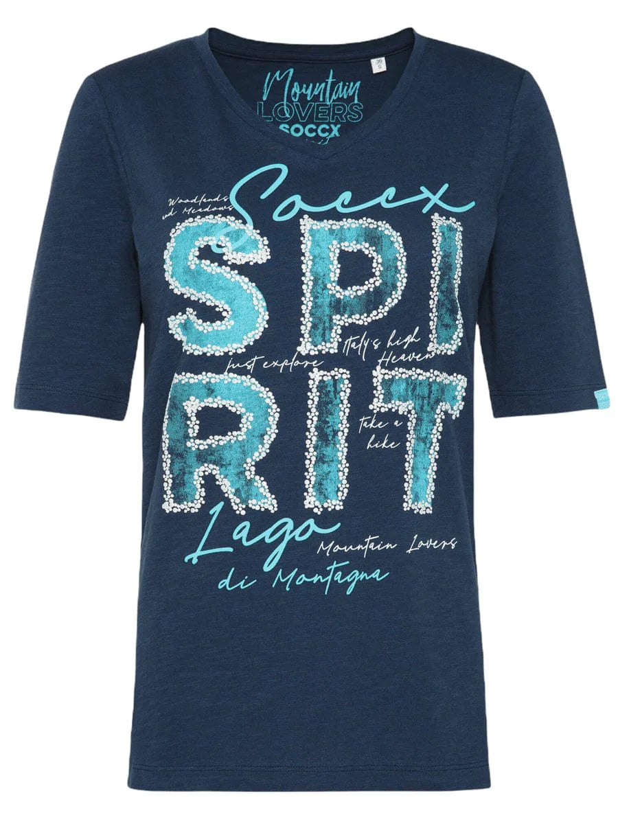 Soccx T-Shirt mit Fashion Stateshop - Logografik und V-Ausschnitt