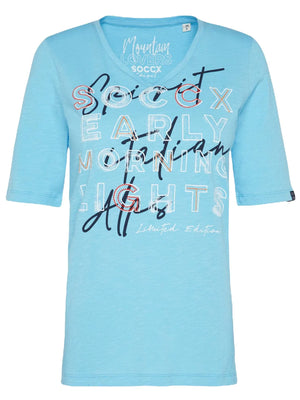 with artwork - Soccx ® T-shirt Fashion V-neck, Stateshop logo Blue and