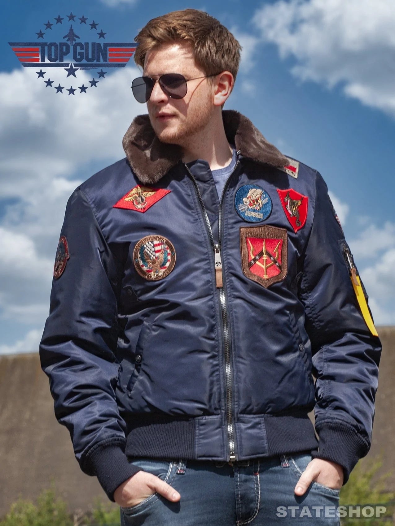 Top Gun Mens The Flying Legend Varsity Jacket Black Red