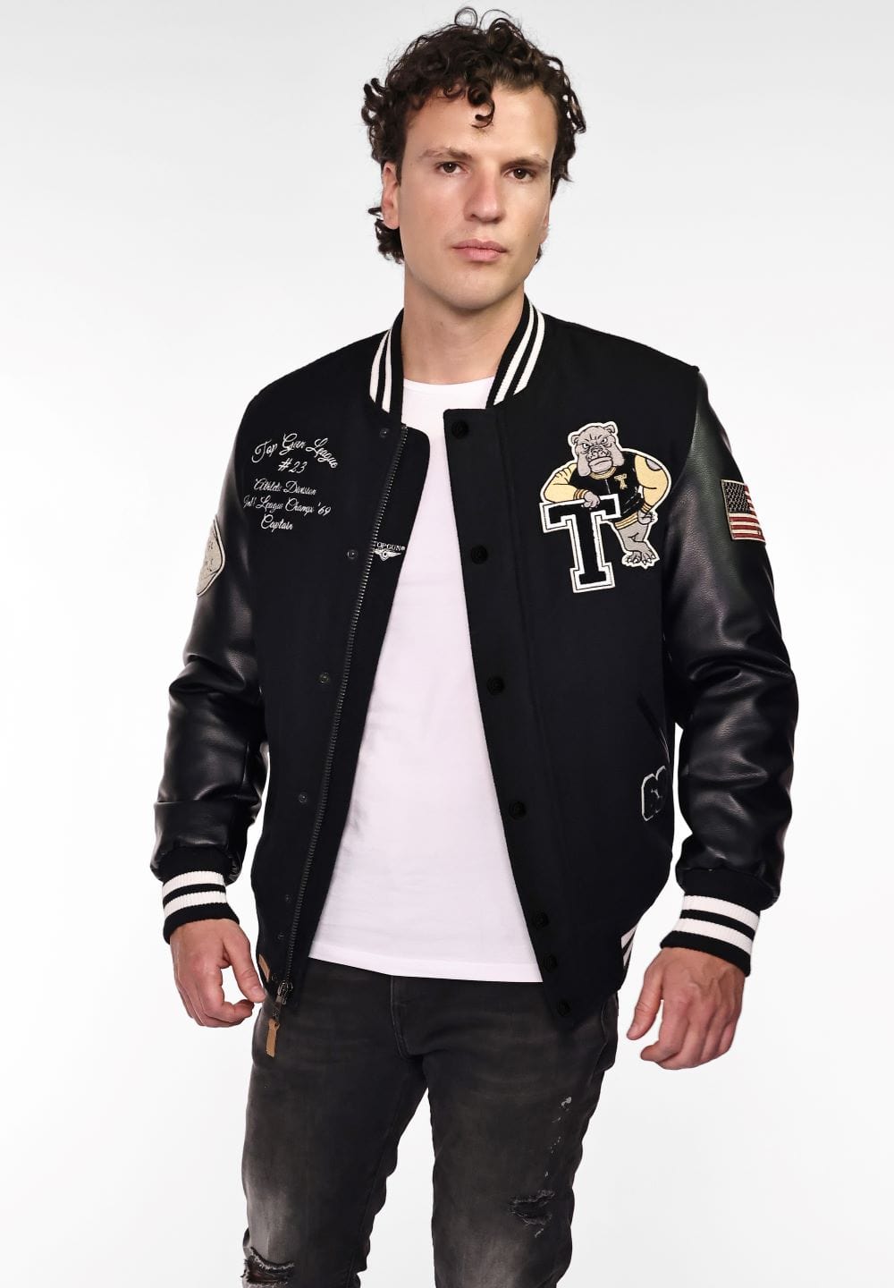 Top Gun Cool black bomber jacket with numerous patches