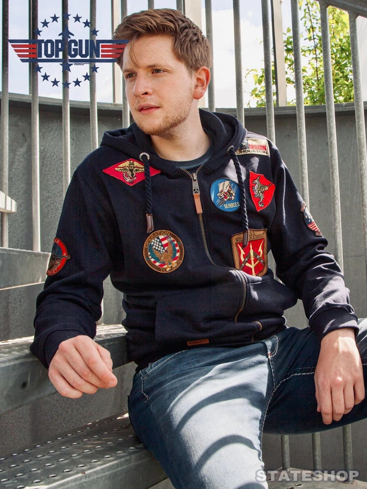 sweat Fashion patches, - Gun jacket with Hoodie darkblueTop Stateshop